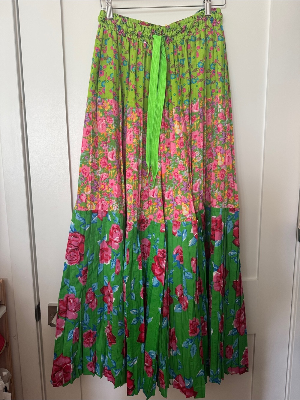 Pleated Floral Maxi Culottes in Lime Green and Pink